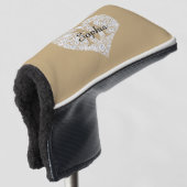 Groot diamanten hart, gouden monogram, scriptnaam golfheadcover (3/4 voorkant)