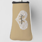 Groot diamanten hart, gouden monogram, scriptnaam golfheadcover (Draai 90)