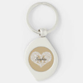 Groot diamanten hart, gouden monogram, scriptnaam sleutelhanger (Voorkant)