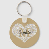 Groot diamanten hart, gouden monogram, scriptnaam sleutelhanger (Voorkant)
