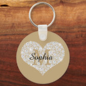 Groot diamanten hart, gouden monogram, scriptnaam sleutelhanger (Achterkant)