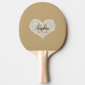 Groot diamanten hart, gouden monogram, scriptnaam tafeltennisbatje (Voorkant)