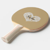 Groot diamanten hart, gouden monogram, scriptnaam tafeltennisbatje (Voorkant Gekanteld)