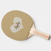 Groot diamanten hart, gouden monogram, scriptnaam tafeltennisbatje (Zijkant)