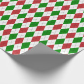 Groot donkerrood, groen en wit argyle cadeaupapier (Hoek)