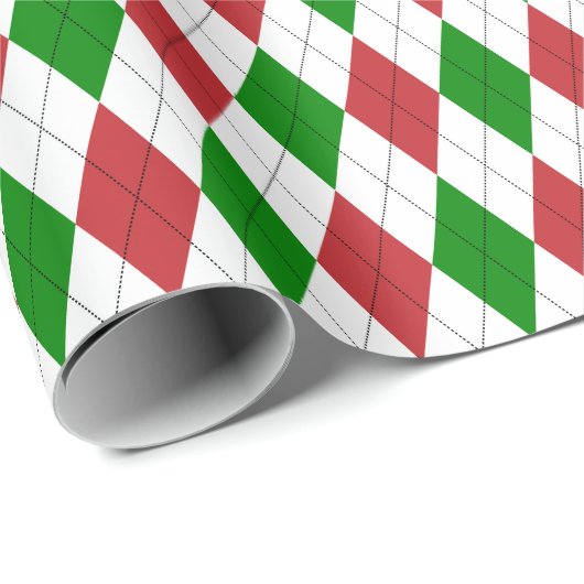 Groot donkerrood, groen en wit argyle cadeaupapier (Rol Hoek)