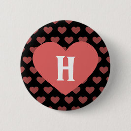 Groot donkerroze hartmonogram & zwarte achtergrond ronde button 5,7 cm
