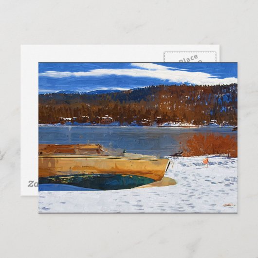Groot draag Meer, sneeuw en boot Briefkaart (Voorkant / Achterkant)