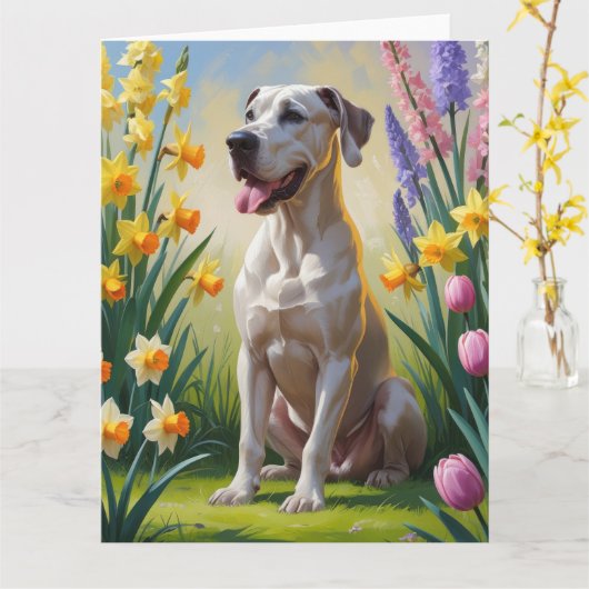Groot Duitse Hond Lentebloemen Schilderij Kaart (Gele Bloem)