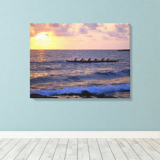 Groot eiland Hawaii Outrigger Kano bij zonsonderga Canvas Afdruk (Insitu (Houten vloer))