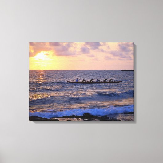 Groot eiland Hawaii Outrigger Kano bij zonsonderga Canvas Afdruk (Voorkant)