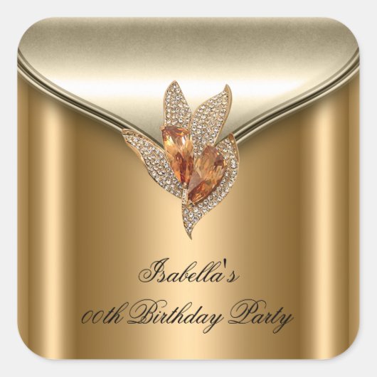 Groot Elegant Brons Bruin Goud Verjaardagsfeest Vierkante Sticker (Voorkant)