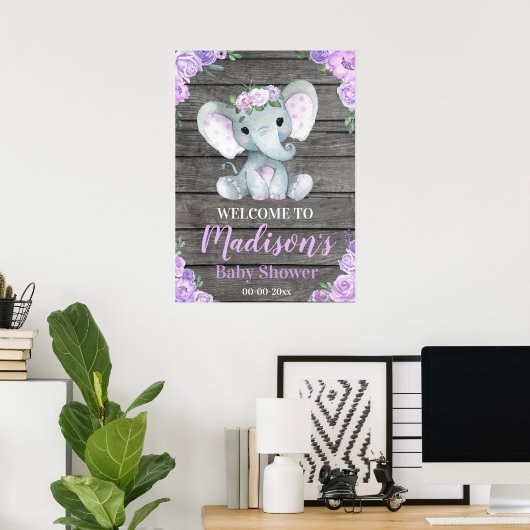 Groot ellephant welkomstteken, Poster voor meisjes (Thuiskantoor)