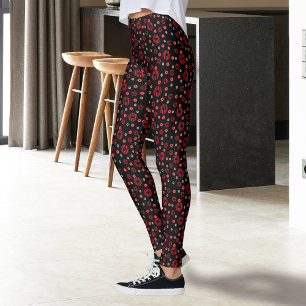 Groot en Klein Rood Zwart Grijs Polka Dot Patroon Leggings