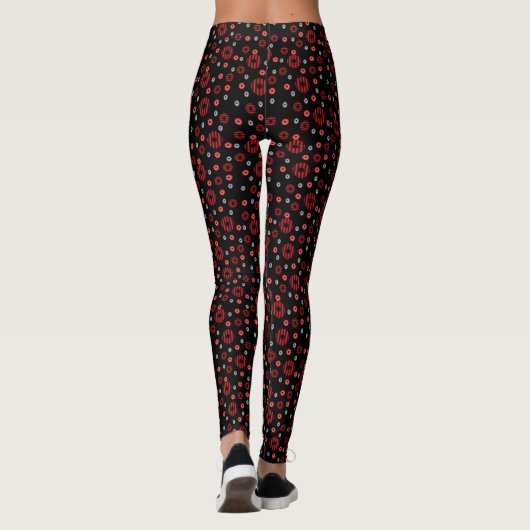Groot en Klein Rood Zwart Grijs Polka Dot Patroon Leggings (Achterkant)