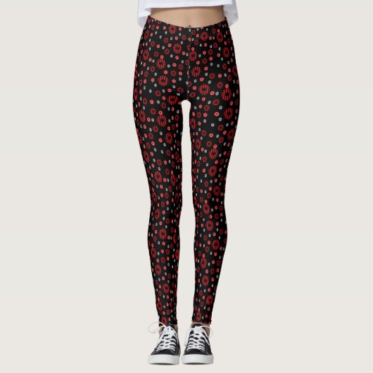 Groot en Klein Rood Zwart Grijs Polka Dot Patroon Leggings (Voorkant)