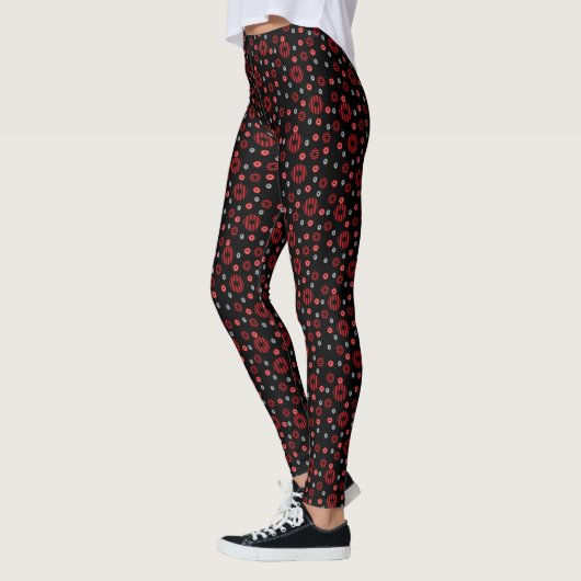 Groot en Klein Rood Zwart Grijs Polka Dot Patroon Leggings (Links)
