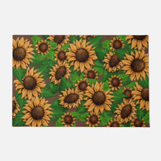 Groot en mooi Zonnebloemen Patroon Burlap Bruin Deurmat (Voorkant)