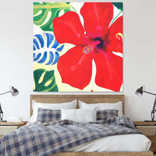 Groot en oud rood Hibiscus schilderij Canvas Afdruk (Insitu (Slaapkamer))