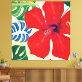 Groot en oud rood Hibiscus schilderij Canvas Afdruk (Insitu (Woonkamer))