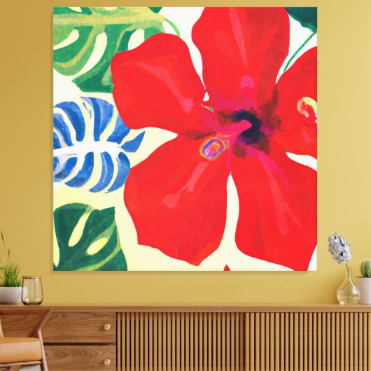 Groot en oud rood Hibiscus schilderij Canvas Afdruk (Insitu (Woonkamer))
