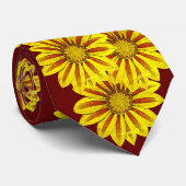 Groot en vet rood en geel gestreepte madeliefjes stropdas (Opgerold)