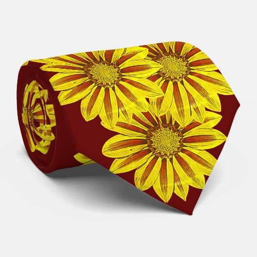 Groot en vet rood en geel gestreepte madeliefjes stropdas (Opgerold)