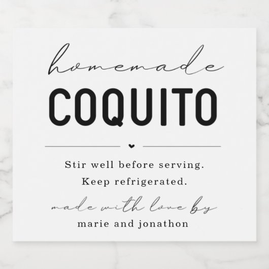 Groot Etiket voor Fles Zelfgemaakte Coquito (Enkel label)