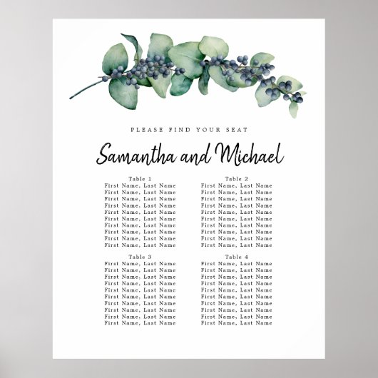 Groot Eucalyptus Berry 4-tabel Zitdiagram Poster (Voorkant)