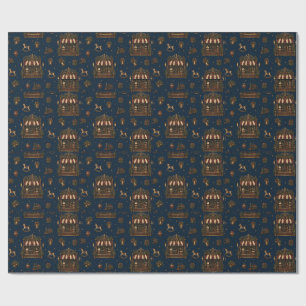 Groot Europese Kerstspeelgoedwinkel Midnight Navy Cadeaupapier