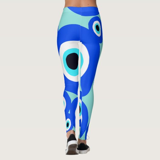Groot Evil Eye Lucky Charm Blauw Wit Patroon Leggings (Achterkant)