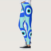Groot Evil Eye Lucky Charm Blauw Wit Patroon Leggings (Links)