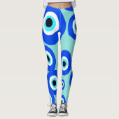 Groot Evil Eye Lucky Charm Blauw Wit Patroon Leggings (Voorkant)