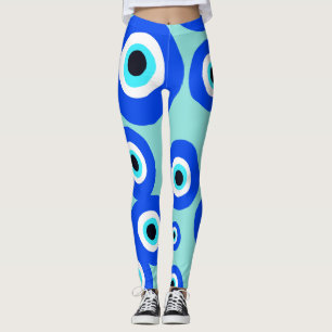 Groot Evil Eye Lucky Charm Blauw Wit Patroon Leggings