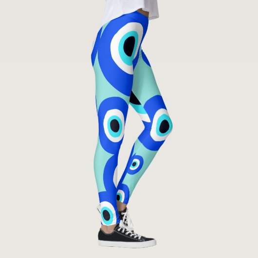 Groot Evil Eye Lucky Charm Blauw Wit Patroon Leggings (Rechts)