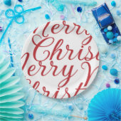 Groot Fancy rood script Vrolijk kerstfeest Papieren Bordje (Feest)