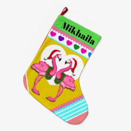 Groot fleece flamingo kerst kous grote kerstsok