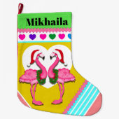 Groot fleece flamingo kerst kous grote kerstsok (Voorkant)