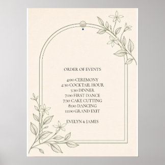 Groot formaat botanisch huwelijksprogramma poster