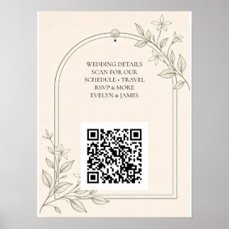 Groot formaat botanische trouwwebsite QR-code bord Poster
