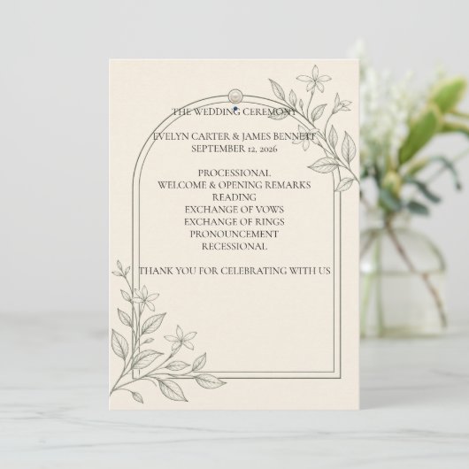 Groot formaat olijf botanisch huwelijksprogramma 5 programmakaart (Staand voorkant)
