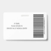 Groot fotobadge met barcode voor ziekenhuispersone badge (Achterkant)