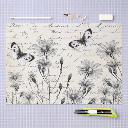 GROOT Frans Script Wildflower Butterfly-decoupage Tissuepapier (Craft)