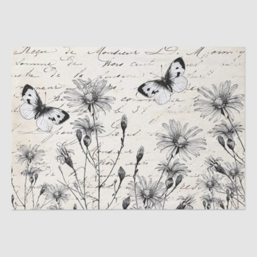 GROOT Frans Script Wildflower Butterfly-decoupage Tissuepapier (Voorkant)