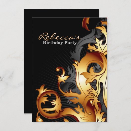 groot gatsby abstract bloeiend zwart en goudblad kaart (Voorkant / Achterkant)