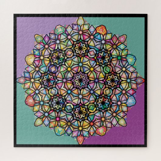 Groot gekleurd Mandala 4-vierkant: Aubergreen Legpuzzel (Horizontaal)