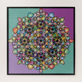 Groot gekleurd Mandala 4-vierkant: Aubergreen Legpuzzel