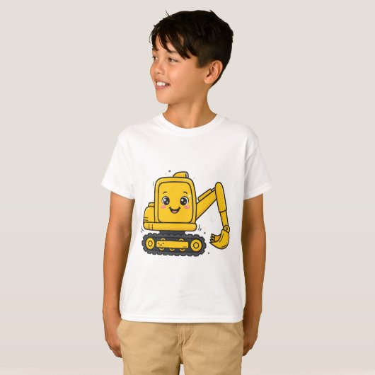 Groot gele graafmachine t-shirt (Voorkant volledig)