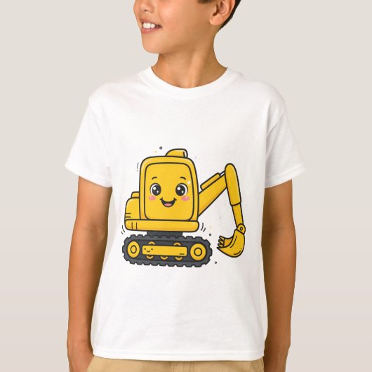 Groot gele graafmachine t-shirt (Voorkant)