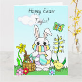 Groot gelukkig Pasen, aangepaste konijn met mondka Kaart (Gele Bloem)